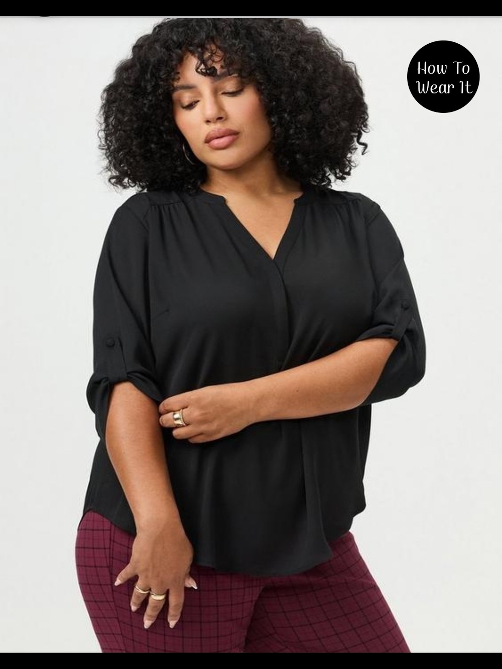 Torrid Harper Classic Black V-Neck 3/4-Sleeve Women's Top